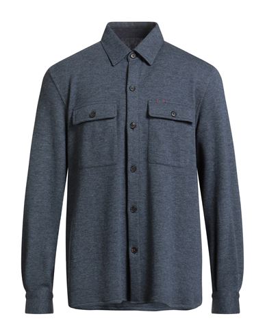 Isaia Man Shirt Navy Size Xxl Cashmere, Polyamide In Blue