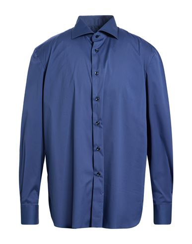 Errico Formicola Napoli Man Shirt Navy Size 15 Cotton, Polyamide, Elastane In Blue