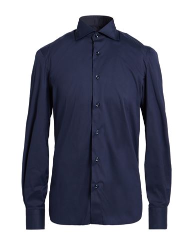 Errico Formicola Napoli Man Shirt Midnight Blue Size 15 Cotton, Polyamide, Elastane In Blue