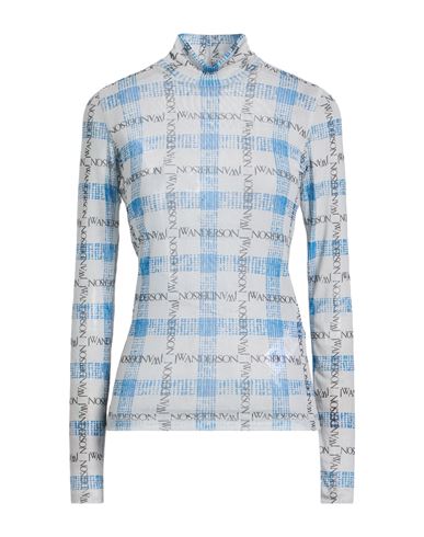 Jw Anderson Checkered Turtleneck Top With High Collar In Blue