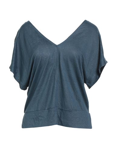 Majestic Filatures Woman T-shirt Navy Size 1 Linen, Elastane In Blue