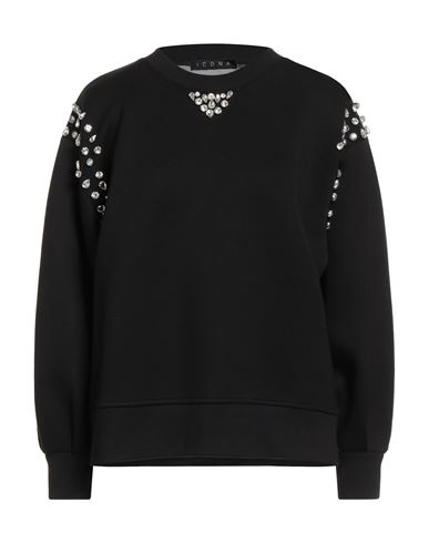 Icona By Kaos Woman Sweatshirt Black Size L Viscose, Elastane In Black