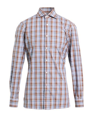 Isaia Man Shirt Brown Size 17 ½ Cotton In Brown