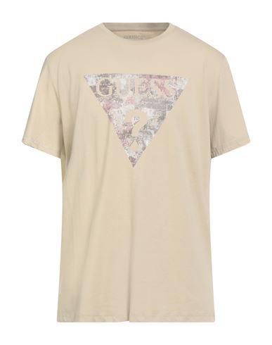 Guess Man T-shirt Beige Size Xs Organic Cotton, Cotton, Elastane In Brown