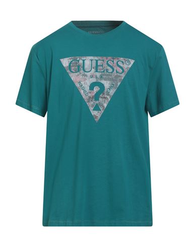 Guess Man T-shirt Emerald Green Size Xxl Organic Cotton, Cotton, Elastane In Blue