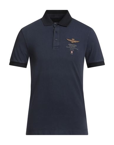 Aeronautica Militare Man Polo Shirt Midnight Blue Size M Cotton In Blue