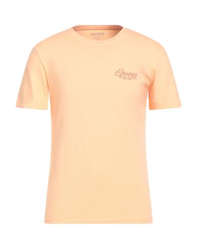 Guess Man T-shirt Apricot Size S Organic Cotton, Cotton In Orange