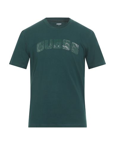 Guess Man T-shirt Dark Green Size S Cotton, Elastane In Green