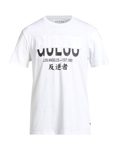 Guess Man T-shirt White Size M Cotton In Yellow
