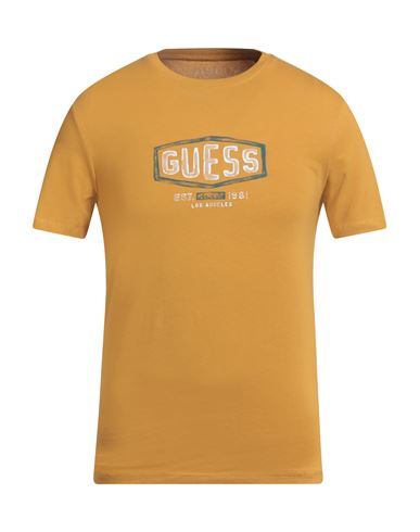 Guess Man T-shirt Marigold Size Xs Organic Cotton, Cotton, Elastane In Yellow