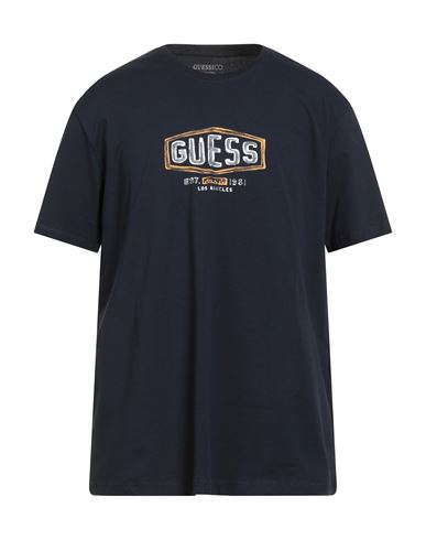 Guess Man T-shirt Midnight Blue Size Xxl Organic Cotton, Cotton, Elastane In Blue