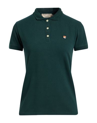 Maison Kitsuné Woman Polo Shirt Dark Green Size Xs Cotton In Green