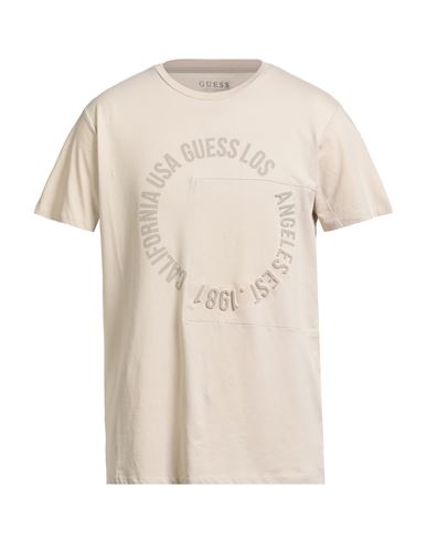 Guess Man T-shirt Cream Size M Cotton In Yellow