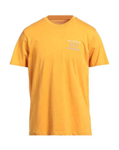 Guess Man T-shirt Mandarin Size M Organic Cotton, Cotton In Orange