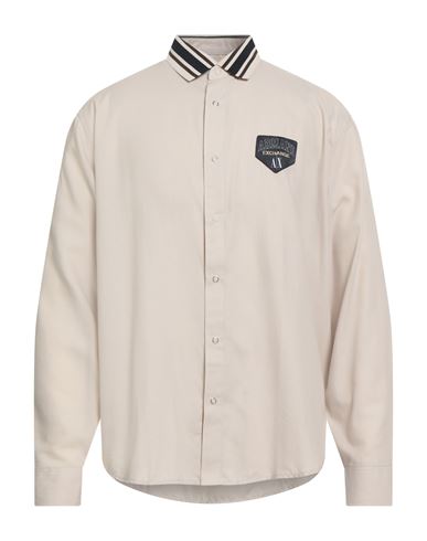 Armani Exchange Man Shirt Light Grey Size L Cotton, Polyester In Neutral