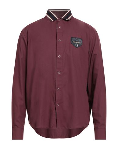 Armani Exchange Man Shirt Burgundy Size L Cotton, Polyester In Burgundy