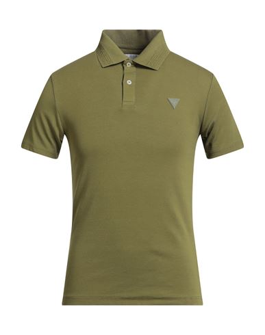 Guess Man Polo Shirt Military Green Size Xs Cotton, Elastane In Green