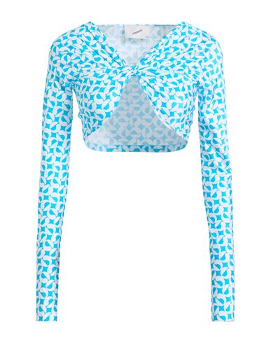 Coperni Patterned Ruched Long-sleeved Cropped Top In Blue
