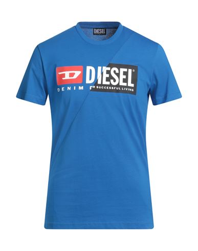 Diesel Man T-shirt Bright Blue Size L Cotton In Blue
