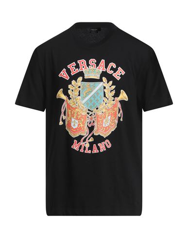 Versace Crest Logo-print Crew-neck T-shirt In Black