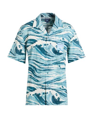 Maison Kitsuné X Vilebrequin Man Shirt Deep Teal Size S Linen In Multi