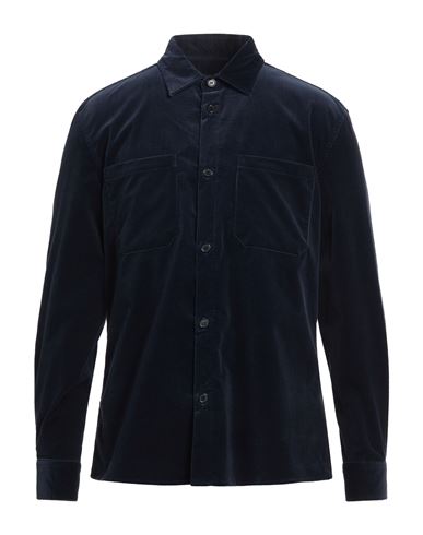 Dondup Man Shirt Midnight Blue Size M Cotton, Elastane In Blue