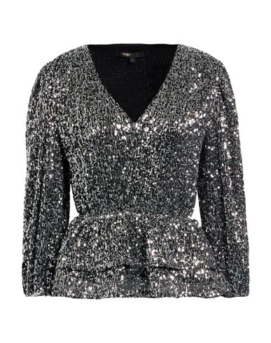 Maje Woman Top Silver Size 3 Recycled Polyester, Metallic Fiber In Metallic