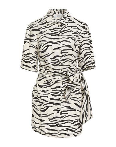 Solotre Woman Mini Dress Off White Size 6 Linen, Cotton In Black