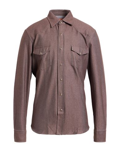 Grigio Man Denim Shirt Brown Size 16 Cotton In Brown