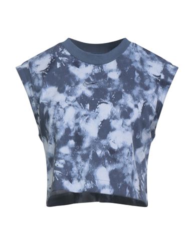 Nike Woman T-shirt Slate Blue Size L Cotton, Elastane In Blue