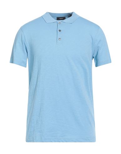 Theory Man Polo Shirt Light Blue Size M Cotton In Blue
