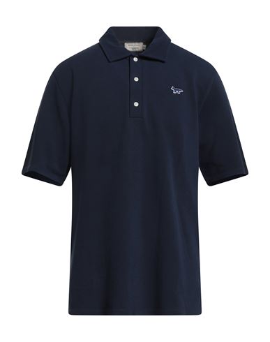 Maison Kitsuné Man Polo Shirt Midnight Blue Size L Cotton In Blue