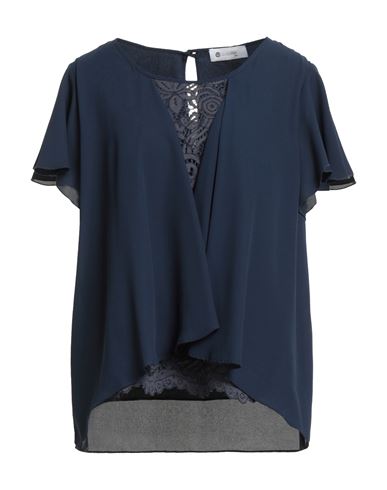 Giulia Valli Woman Top Navy Size 8 Polyester, Viscose, Cotton, Polyamide In Blue