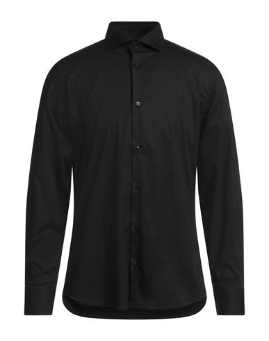 Exte Man Shirt Black Size 16 Cotton, Elastane In Blue