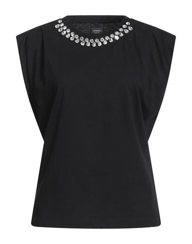 Pinko Woman T-shirt Black Size S Cotton, Elastane, Glass, Steel In Black
