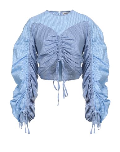 Sandro Woman Top Sky Blue Size 3 Cotton, Polyamide, Elastane In Blue