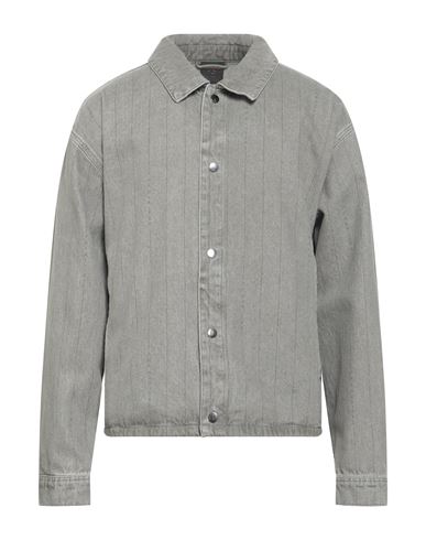 Jordan Man Denim Shirt Grey Size M Cotton In Gray