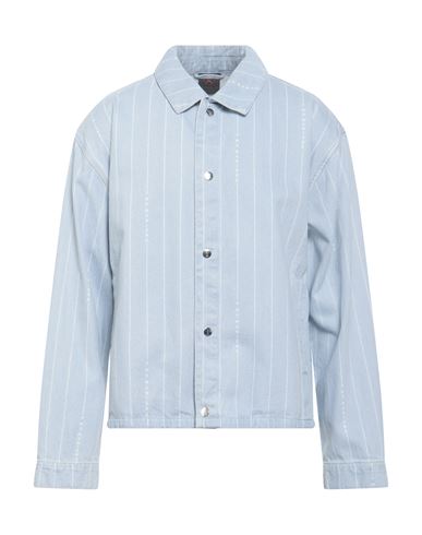 Jordan Man Denim Shirt Blue Size Xl Cotton In Blue
