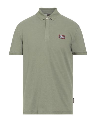 Napapijri Man Polo Shirt Military Green Size M Cotton In Green