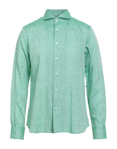 Canali Man Shirt Green Size L Linen In Green
