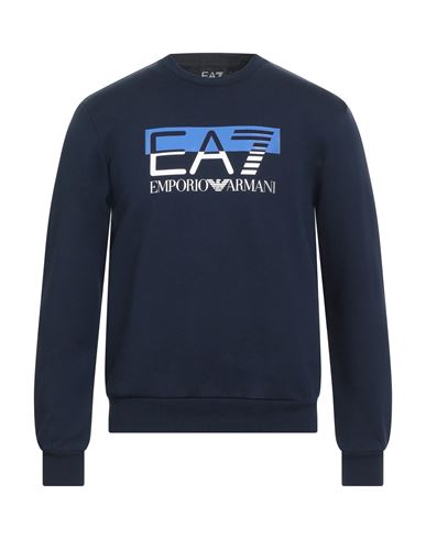 Ea7 Man Sweatshirt Navy Size 3xl Cotton, Polyester, Elastane In Blue
