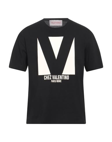 Valentino Garavani 'chez' Black Crewneck T-shirt With Maxi Logo Print On The Front In Cotton Man In Black