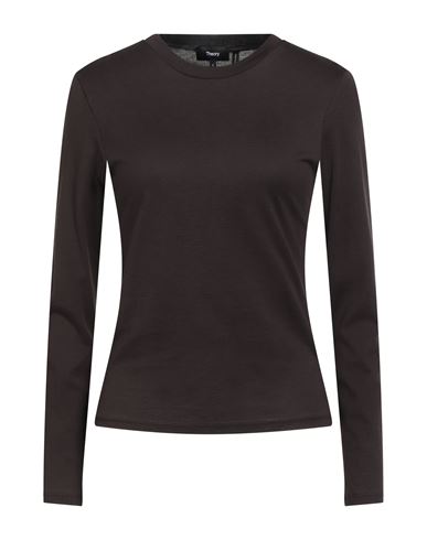 Theory Woman T-shirt Dark Brown Size L Pima Cotton