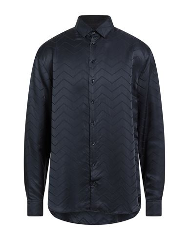 Giorgio Armani Man Shirt Midnight Blue Size 17 Viscose, Silk, Polyamide In Blue