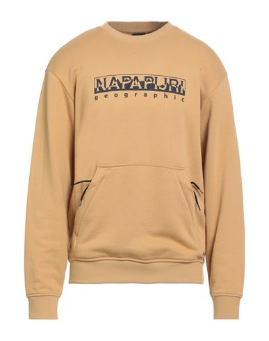 Napapijri Man Sweatshirt Sand Size M Cotton, Elastane In Brown