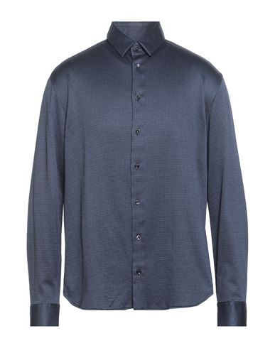 Giorgio Armani Man Shirt Navy Size 17 ½ Cotton, Polyamide In Blue