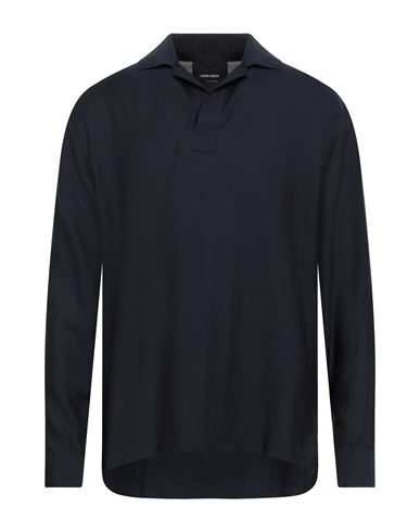 Giorgio Armani Man Shirt Midnight Blue Size Xxl Lyocell, Silk In Blue