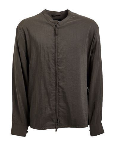 Giorgio Armani Man Shirt Military Green Size 42 Silk, Polyamide In Gray