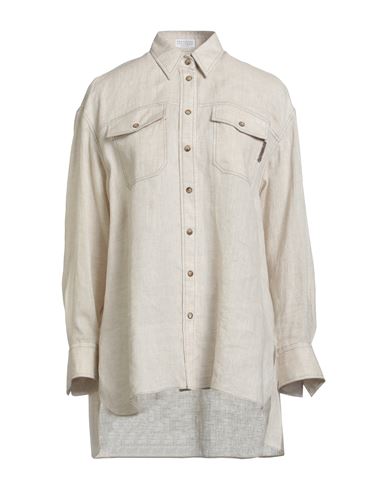 Brunello Cucinelli Woman Shirt Beige Size Xl Linen, Ecobrass In Neutral