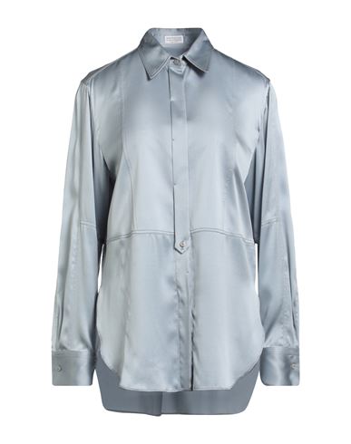 Brunello Cucinelli Woman Shirt Sky Blue Size M Silk, Elastane, Ecobrass In Silver